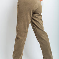 Ribbed Joggers in Khaki with Drawstring Waist and Pockets