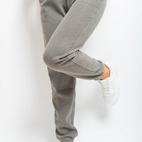 Ribbed Joggers in Khaki with Drawstring Waist and Pockets
