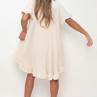 Button Down Oversized Ruffle Short Sleeve Mini Dress