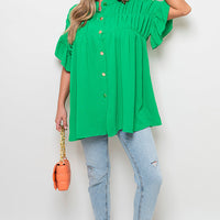 Button Down Pleated Frill Tops