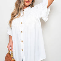 Button Down Pleated Frill Tops