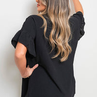 Button Down Pleated Frill Tops