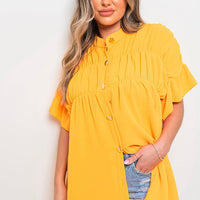 Button Down Pleated Frill Tops