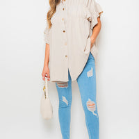 Button Down Pleated Frill Tops