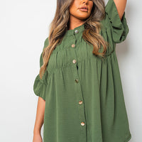 Button Down Pleated Frill Tops