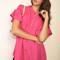Button Down Pleated Frill Tops
