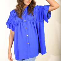 Button Down Pleated Frill Tops
