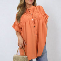 Button Down Pleated Frill Tops