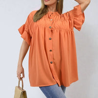 Button Down Pleated Frill Tops