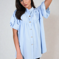 Button Down Pleated Frill Tops