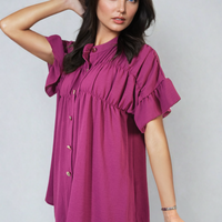 Button Down Pleated Frill Tops