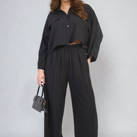 Co-ord Set in Sky Blue with Cropped Shirt and Wide-Leg Trousers