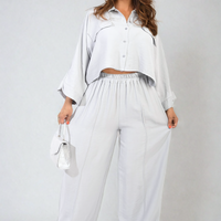 Co-ord Set in Sky Blue with Cropped Shirt and Wide-Leg Trousers