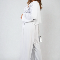 Co-ord Set in Sky Blue with Cropped Shirt and Wide-Leg Trousers