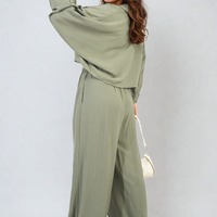 Co-ord Set in Sky Blue with Cropped Shirt and Wide-Leg Trousers