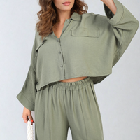 Co-ord Set in Sky Blue with Cropped Shirt and Wide-Leg Trousers