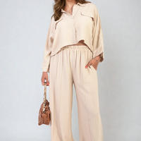 Co-ord Set in Sky Blue with Cropped Shirt and Wide-Leg Trousers