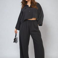 Co-ord Set in Sky Blue with Cropped Shirt and Wide-Leg Trousers