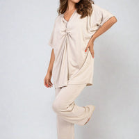 Twist Front Plunge Neckline Top and Trouser Co-ord Set