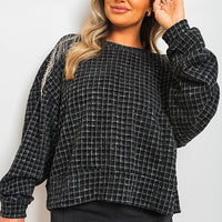 Knitted Jumper in Khaki with Check Pattern and Shoulder Tassels
