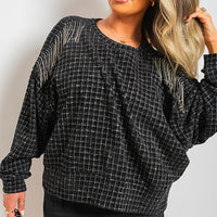 Knitted Jumper in Khaki with Check Pattern and Shoulder Tassels