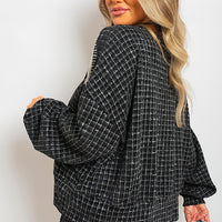 Knitted Jumper in Khaki with Check Pattern and Shoulder Tassels