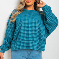 Knitted Jumper in Khaki with Check Pattern and Shoulder Tassels