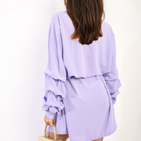 Shirt Dress in Green with Gathered Long Sleeves