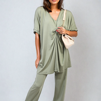 Twist Front Plunge Neckline Top and Trouser Co-ord Set