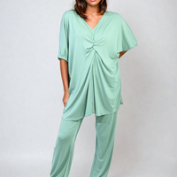 Twist Front Plunge Neckline Top and Trouser Co-ord Set