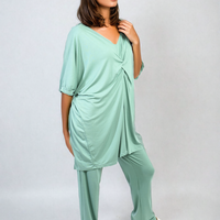 Twist Front Plunge Neckline Top and Trouser Co-ord Set