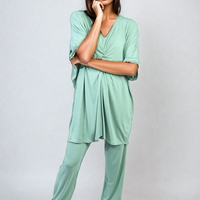 Twist Front Plunge Neckline Top and Trouser Co-ord Set