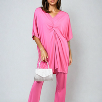 Twist Front Plunge Neckline Top and Trouser Co-ord Set