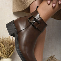 Buckle Side Zipper Closure Ankle Boots