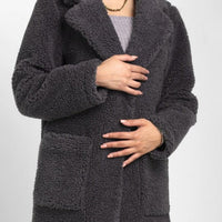 Oversized Teddy Coat with Lapels and Popper Fastening