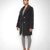 Oversized Teddy Coat with Lapels and Popper Fastening