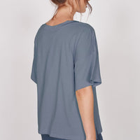 Ella Blue Over Sized V Neck T-Shirt-4