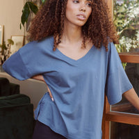 Ella Blue Over Sized V Neck T-Shirt-0