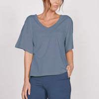 Ella Blue Over Sized V Neck T-Shirt-2