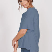 Ella Blue Over Sized V Neck T-Shirt-3