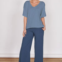 Ella Blue Over Sized V Neck T-Shirt-1