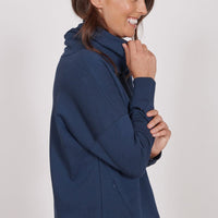 Evelyn Navy Cowl Neck Pullover Top-2