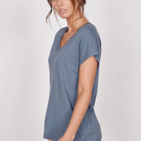 Phoebe Blue Sleeveless V Neck Top-1