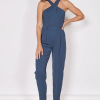 Renee Navy High Cross Neck Tailored Jumpsuit-0