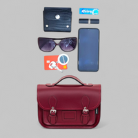 Leather Midi Satchel - Navy-4