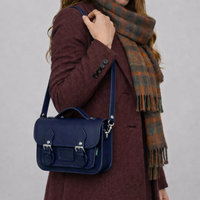 Leather Midi Satchel - Navy-1