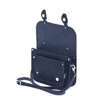 Leather Midi Satchel - Navy-3