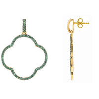 Open Clover Large Drop Earrings Green Gold-1