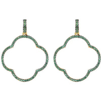 Open Clover Large Drop Earrings Green Gold-0