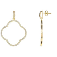 Open Clover Large Drop Earrings White Cz Gold-1